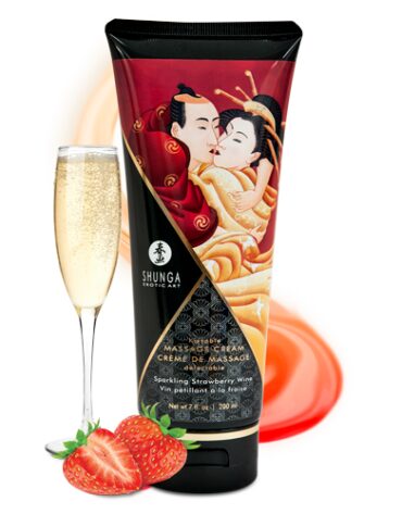 Jadalny krem do masażu o smaku szampana z truskawkami Shunga Kissable Massage Cream Sparkling Strawberry Wine 200 ml