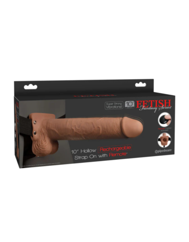 Fetish Fantasy Strap-on Series 10" Hollow Rechargeable Strap-On with Remote Tan